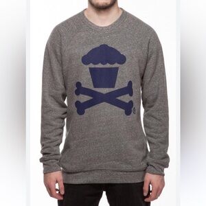 Johnny Cupcakes Gray Crewneck Sweatshirt with Navy Cupcake Logo